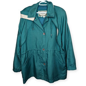Nuage Vintage Teal Green Cream Hooded Wind  Breaker Coat Jacket Women Large